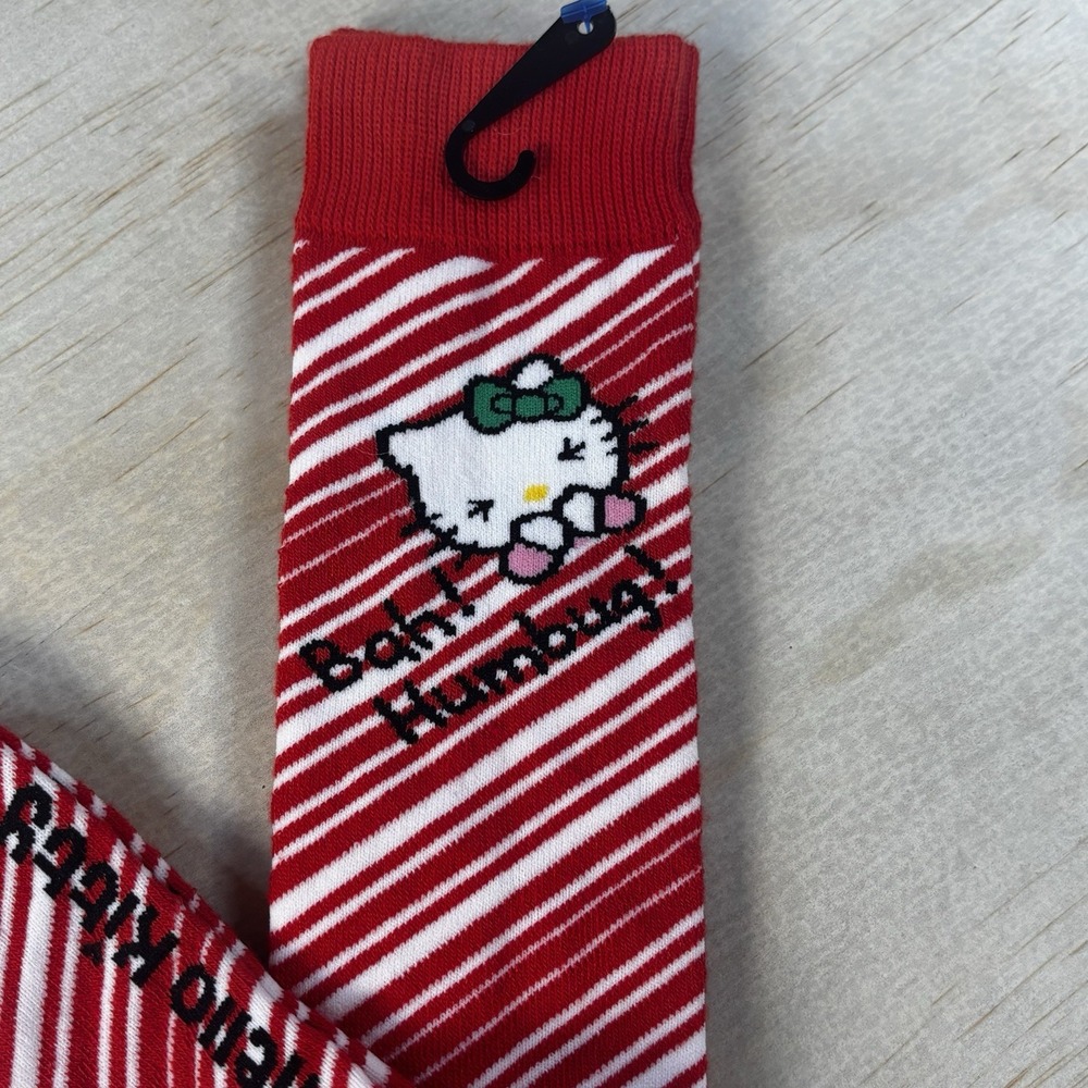 Hello Kitty Socks 'Bah Humbug' Long Red & White Diagonal Stripes - New-No Tags - Picture 3 of 6